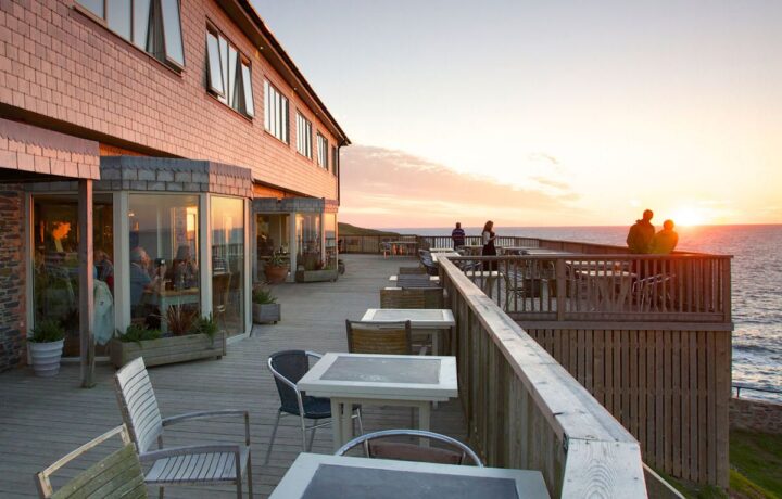 Sunset at the amazing resturant Lewinnick Lodge on the cliffs at Newquay
