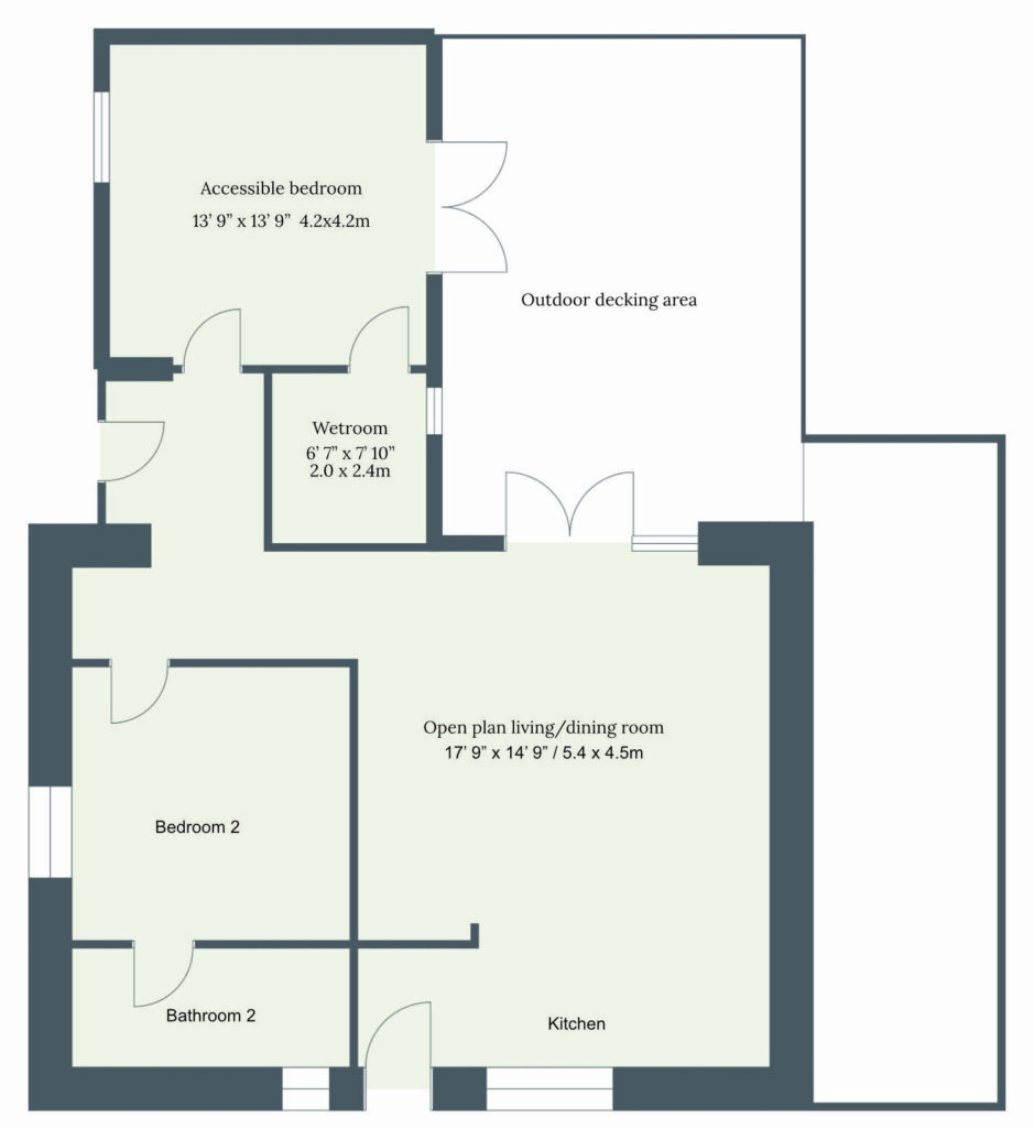 Buzzard Watch wheelchair accessible holiday cottage with room dimensions