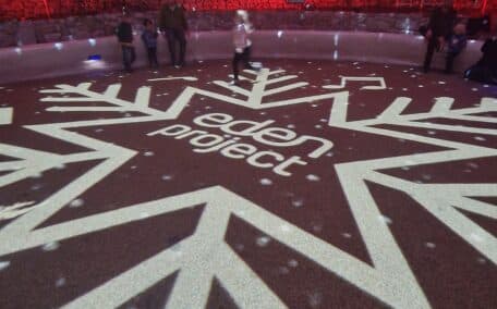 Inside the biomes at the Eden Project the light show is projected onto the floor