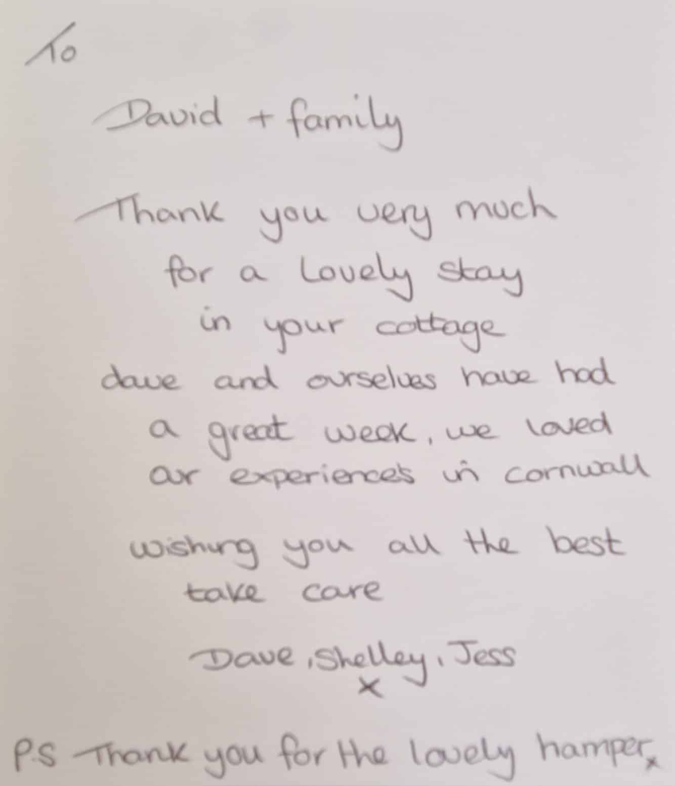 A wonderful thank you card from a guest