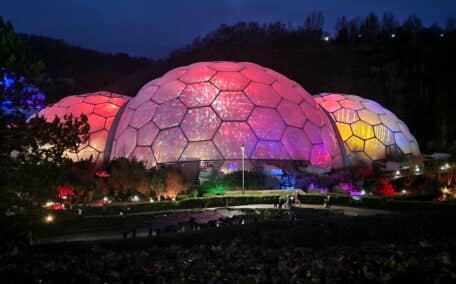 Colour changing lights give an amazing light show in the Biomes