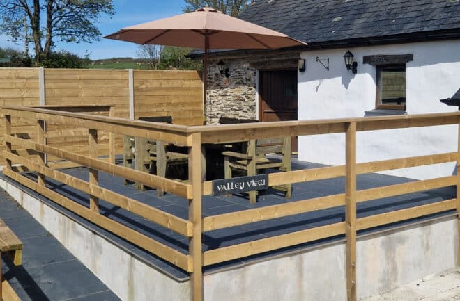 Valley View patio with level non slip floor and outdoor furniture